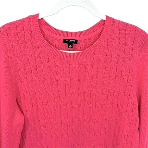 Talbots Sweater Size 1X Lambs Wool Blend Cable Pink Button Cuff - Picture 5 of 12